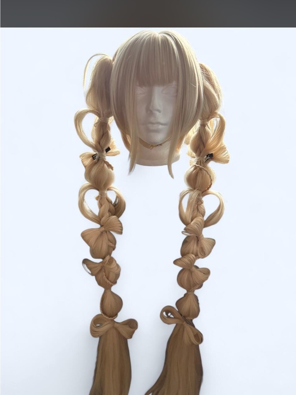 Blonde Long Braided Cosplay Wig with Bow Accents - Women Hair